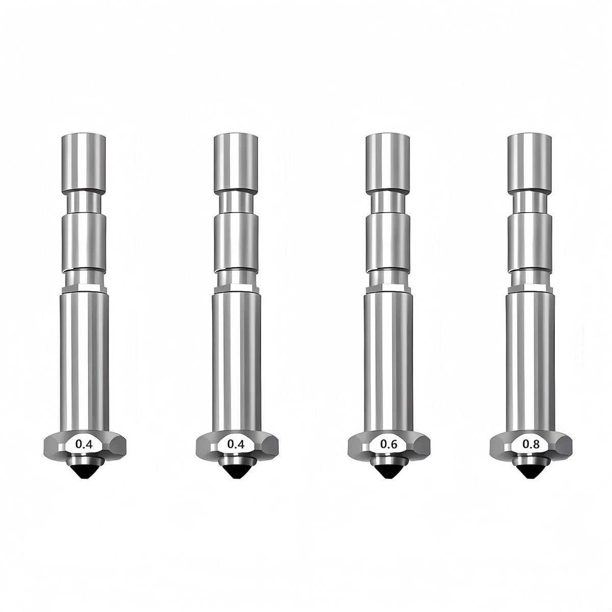 4 stuks geharde stalen snelswap-spuitmonden voor Kobra 3 Max, 3D-printer Hotend 2 stuks 0,4 mm, 1 PC 0,6 mm, 0,8 mm geïntegreerde Throat Tube nozzle Kit voor Anycubic Kobra 3 Max Combo
