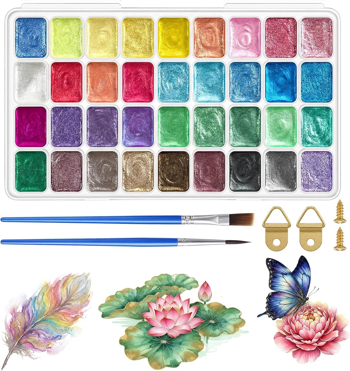 Verfset, metallic waterverf, effen glitter waterverfdoos, parelmoerachtige meta-llic aquarelverf, draagbare glitter aquarelverf voor kunstenaars en schilders