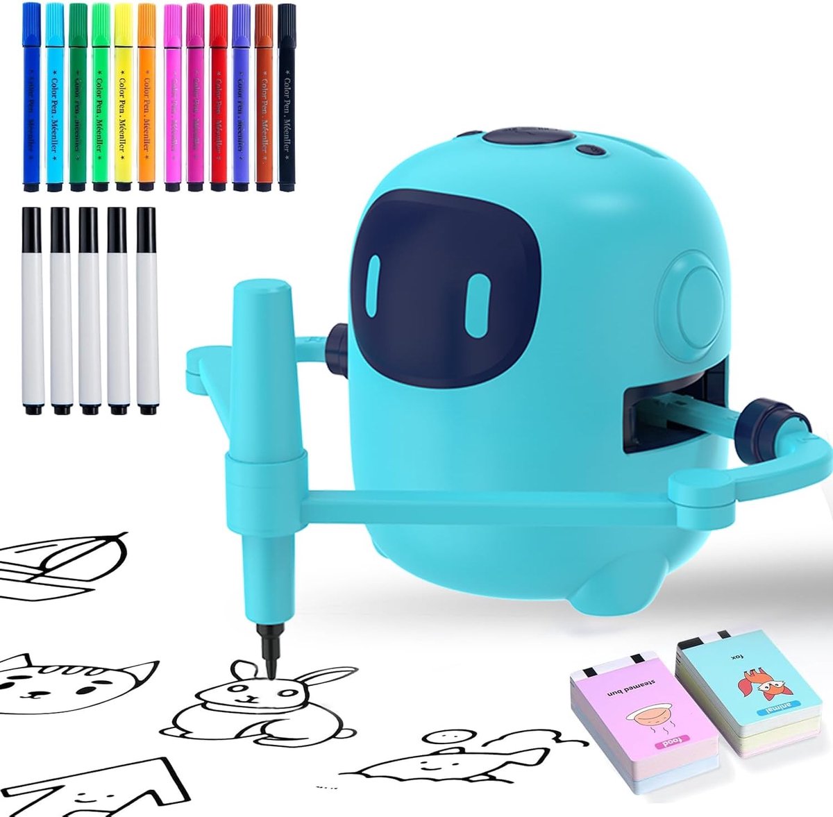 Tekenrobot voor kinderen, tekenrobot voor kinderenr, met 100 magische kaarten, cadeaus voor kinderen, jongens en meisjes (Blauw)
