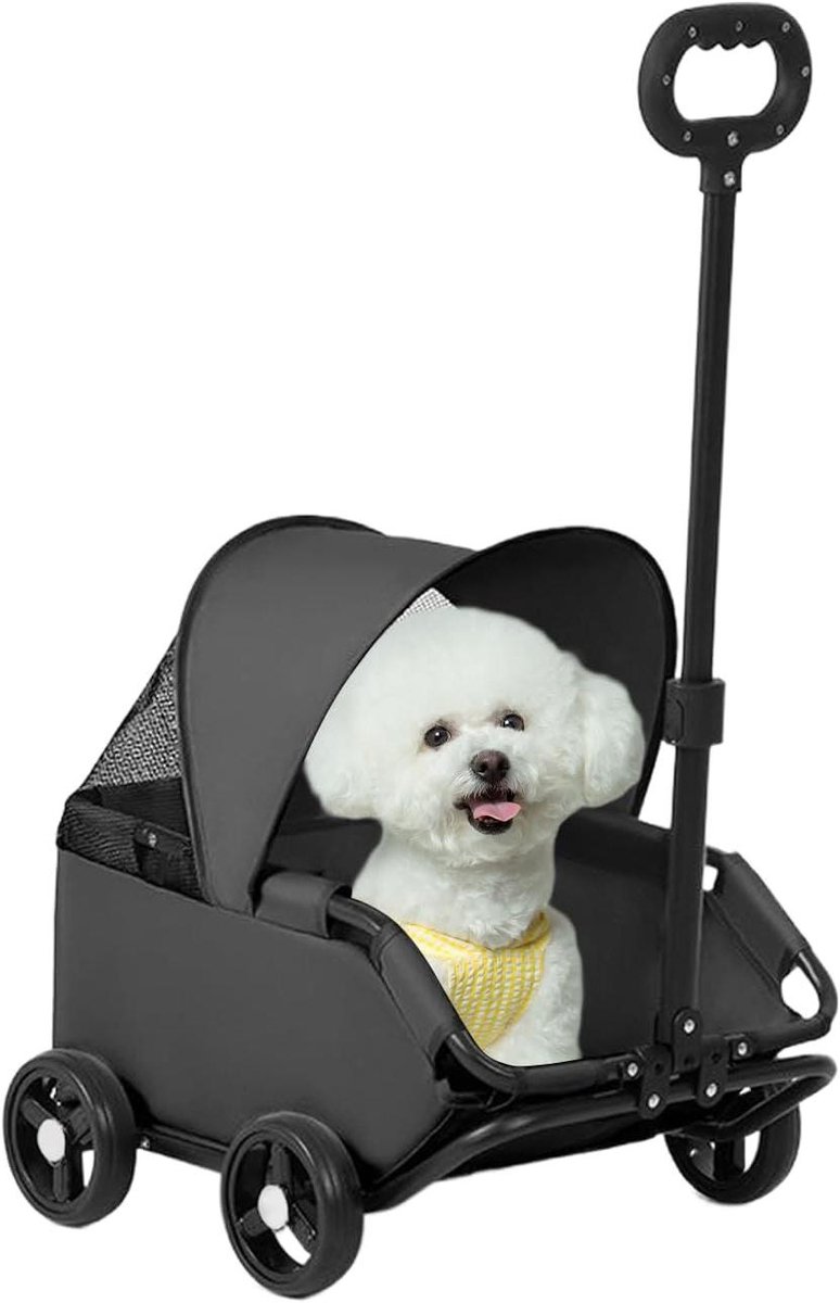 Huisdierenwagen - Dierenbuggy Hondentrolley - Comfortabel Reizen - Compact Inklapbaar - Tot 7 kg - Zwart