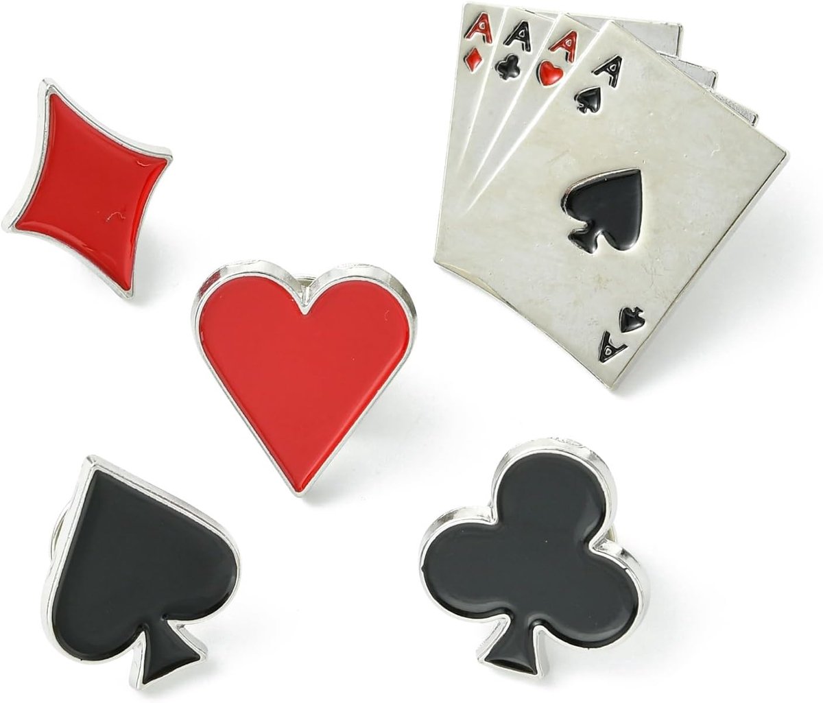 5Pcs 5 Stijlen Poker Thema Emaille Pins Speelkaarten Metalen Broches Spade Hartvormige Badges Voor Rugzak Doek Shirt Hoed Craft Jas Decor, Metaal, Geen edelsteen