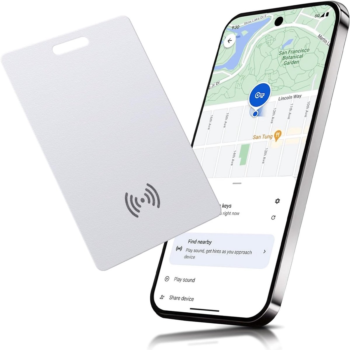 Tracker voor Android, draadloos opnieuw oplaadbare Smart Tracking-kaart, Dunne Wallet-Tracker-kaart compatibel met Google Mijn apparaat vinden APP (Android NUR), voor koffers/tassen, Wit