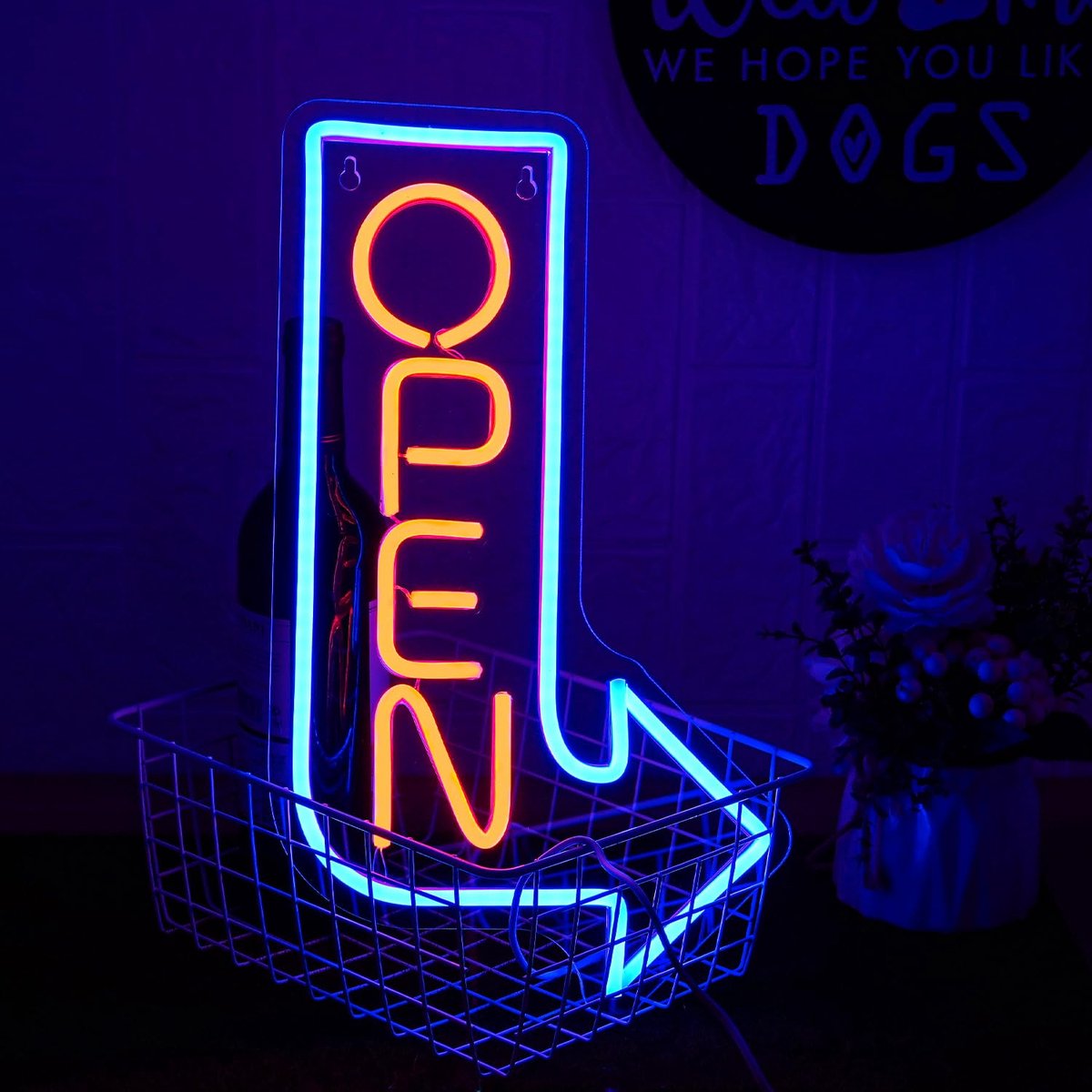 SnelShoppen - Dimbaar Neonbierlichtbord voor Open (Oranje) - Perfect voor Feest, Tuin, Keuken, Camping, Bar - Creatief Decoratie en Verlichting - LED