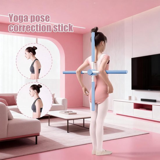 Yoga Stick - Pilates Stok - Houding Verbeteren - Verstelbare Pasvorm - 76 cm - Blauw van Chibaa — afbeelding 3