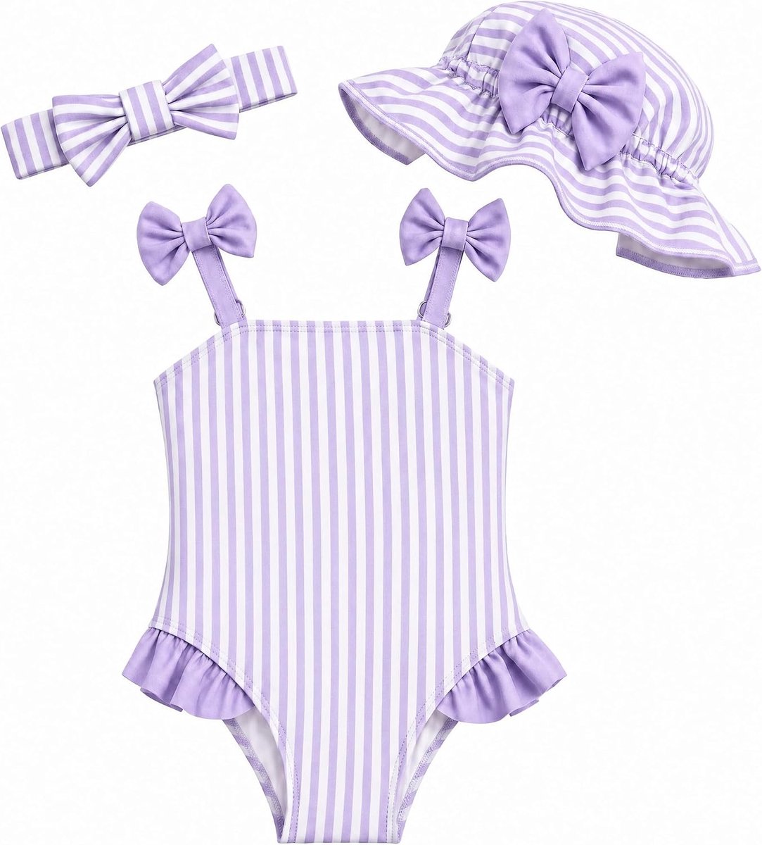 Badpak voor babymeisjes, 3-delig, met zonnehoed en hoofdband, eendelige badpakken voor baby's, meisjes, badmode, zwempak, uv-beschermende kleding voor 3 maanden - 3 jaar