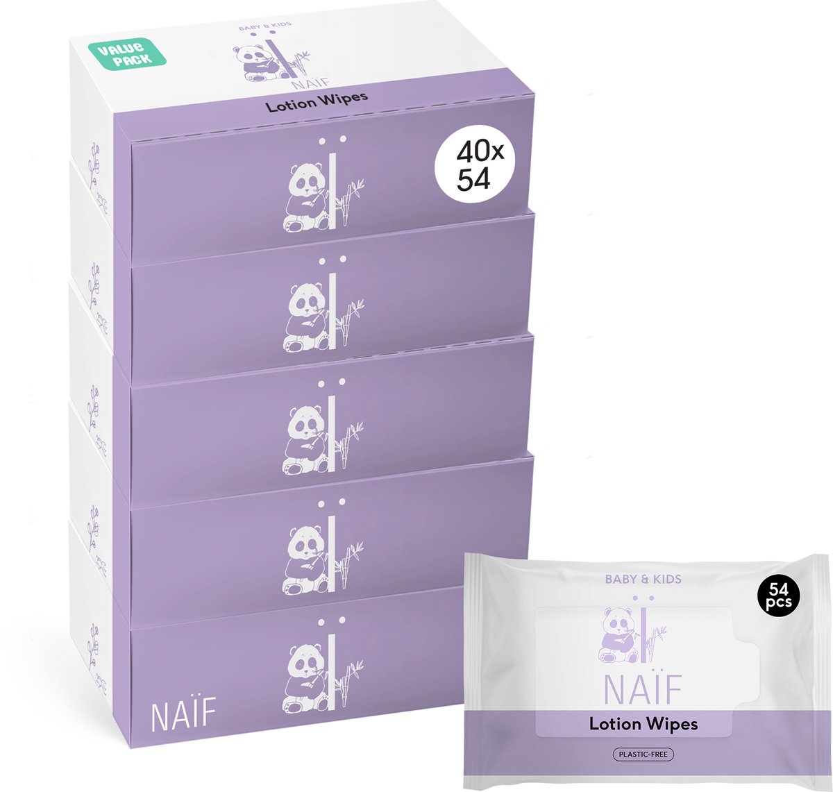 Naïf XL Plasticvrije Lotion billendoekjes | 160 stuks