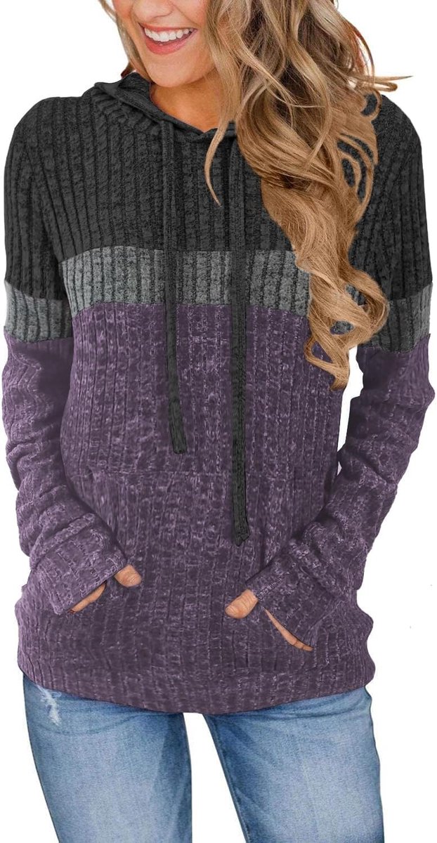 Trui Dames Casual Hoodie Dames en Zak Elegant Sweatshirt Ronde Hals Pullover Gebreide Sweater voor Herfst Winter
