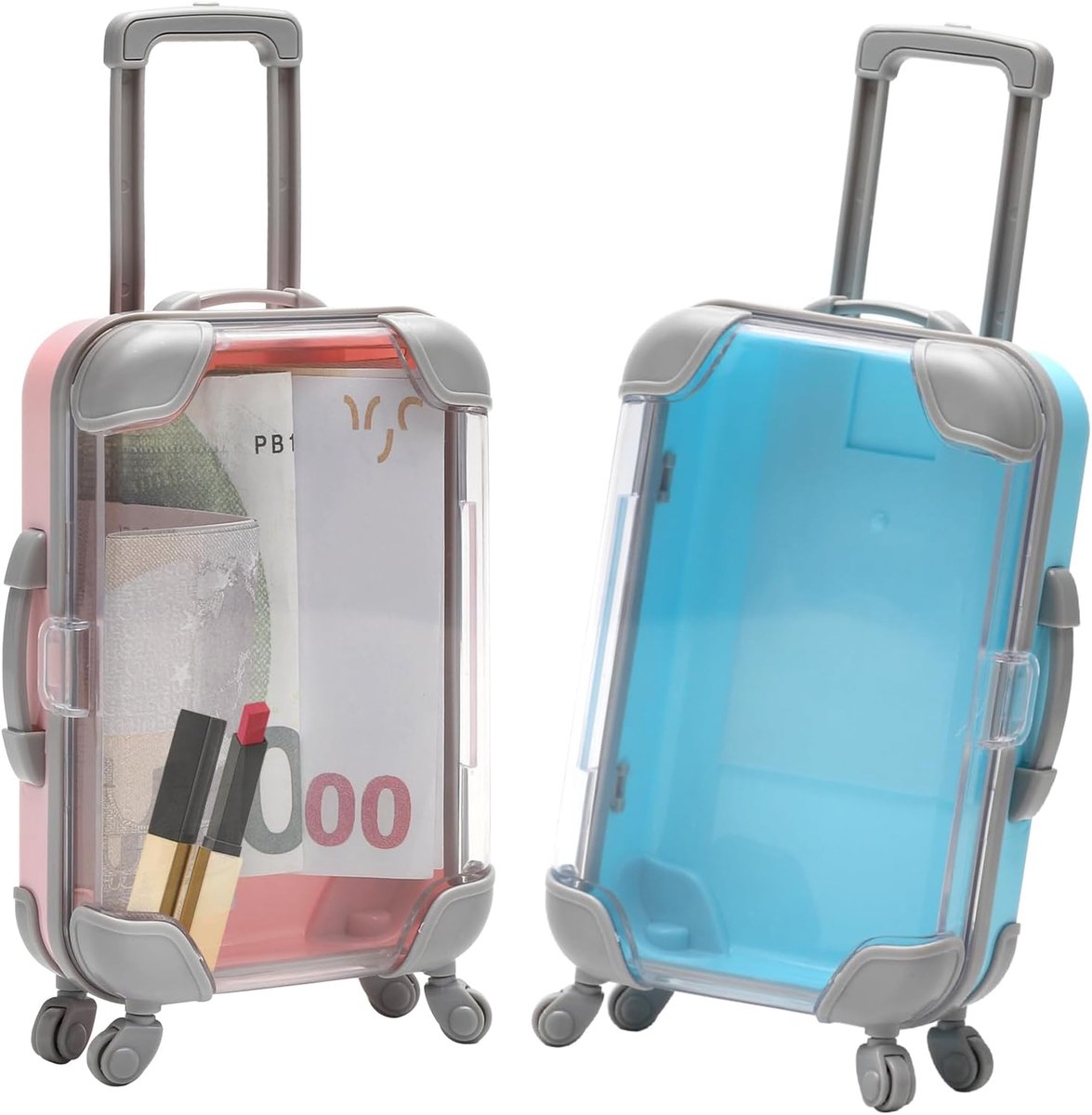 2 stuks mini-koffer-geschenkdoos, wielen en handvat, reisvoucher cadeauverpakking, voor verjaardag of bruiloft