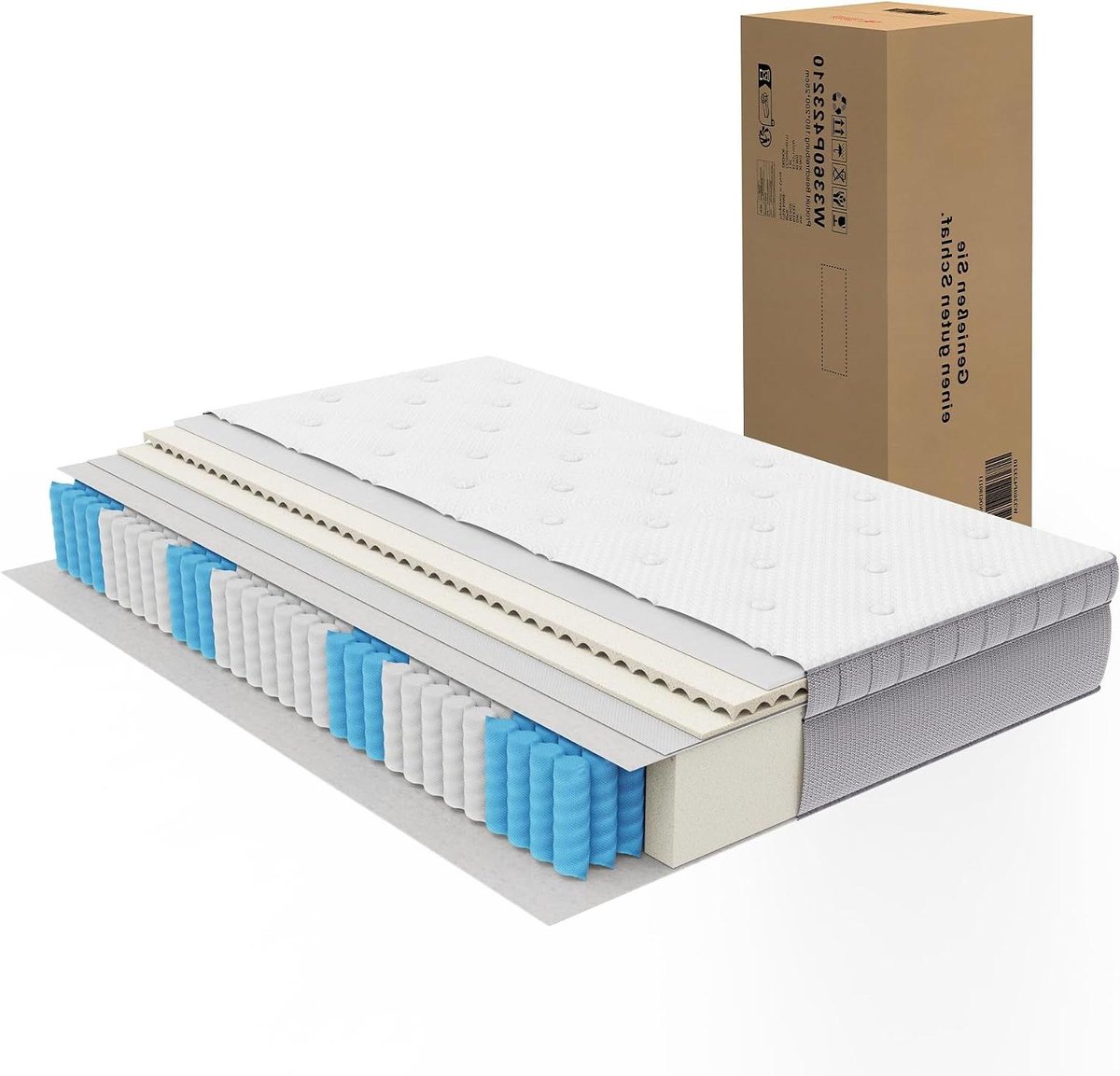Matras 140x200 - Comfortschuim matras - Goede nachtrust - 7 zones pocketvering - 25 cm hoogte - Antiek wit
