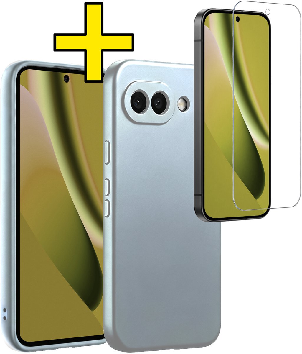 Hoesje - Met Screenprotector - Geschikt voor Google Pixel 10a - Sterk & Shockproof - Back Cover - Siliconen Case - Telefoon Hoes - Telefoonhoesjes - Lichtblauw