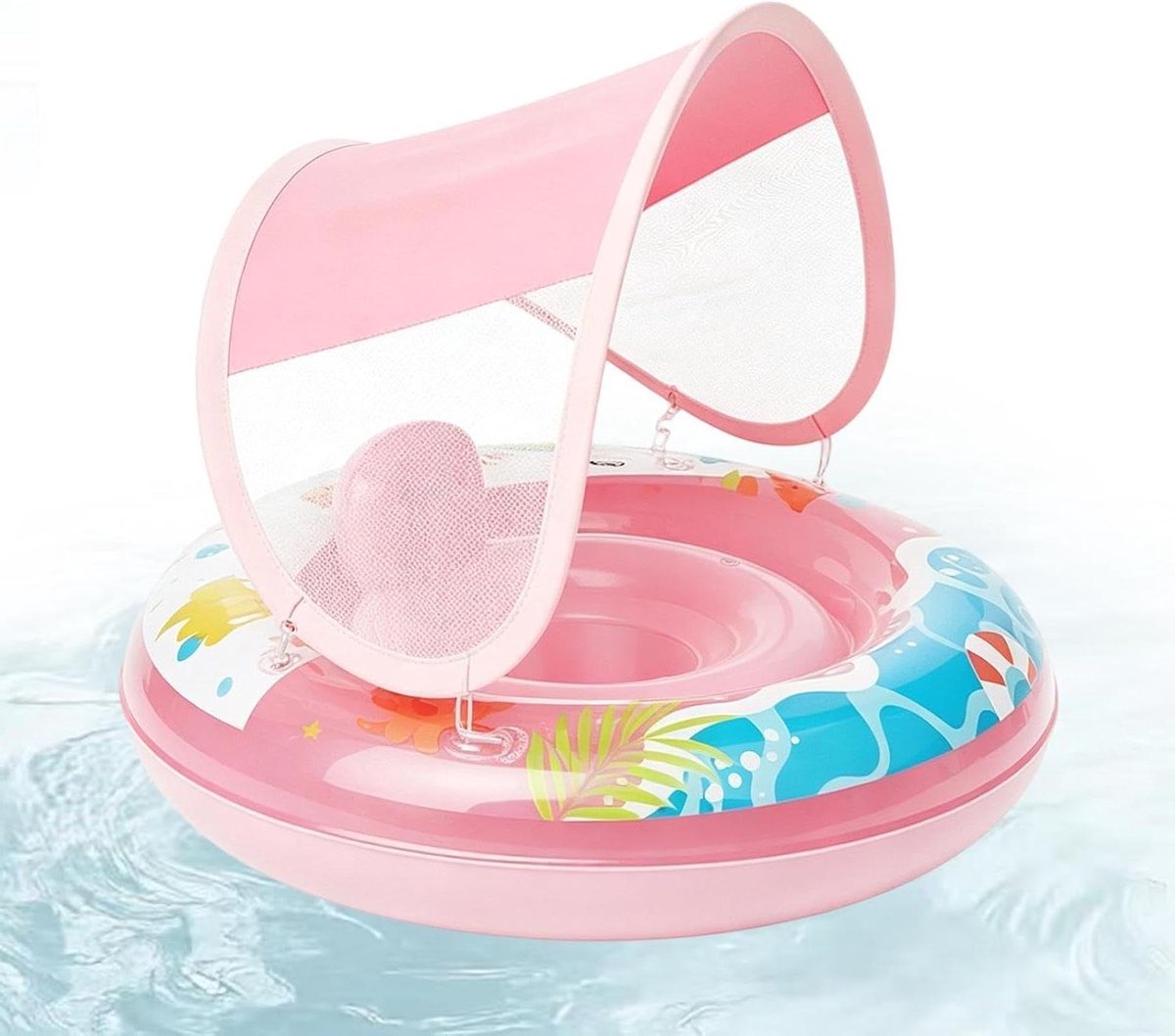 Zwemband voor kinderen - Opblaasbaar zwemband - Veilig zwemplezier - Met afneembare zonnekap - 65 cm - Roze
