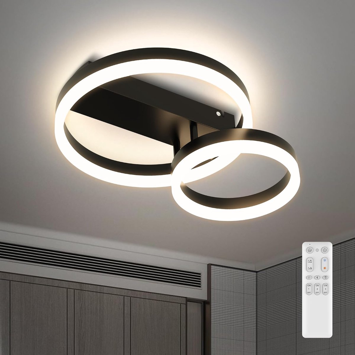 SnelShoppen - Dimbare LED Plafondlamp 40cm - Modern Zwart 22W 2200LM - Verstelbare Kleurtemperatuur 3000K-6000K voor Woonkamer, Slaapkamer, Keuken en