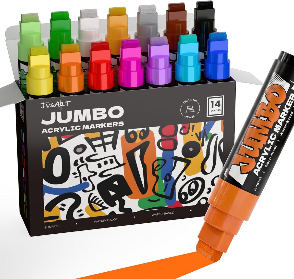 SnelShoppen - 14 Jumbo-markers in meerdere kleuren voor posters, 15 mm brede punt | Postermarkers, acrylstiften voor steen, stof, ramen, metaal, hout
