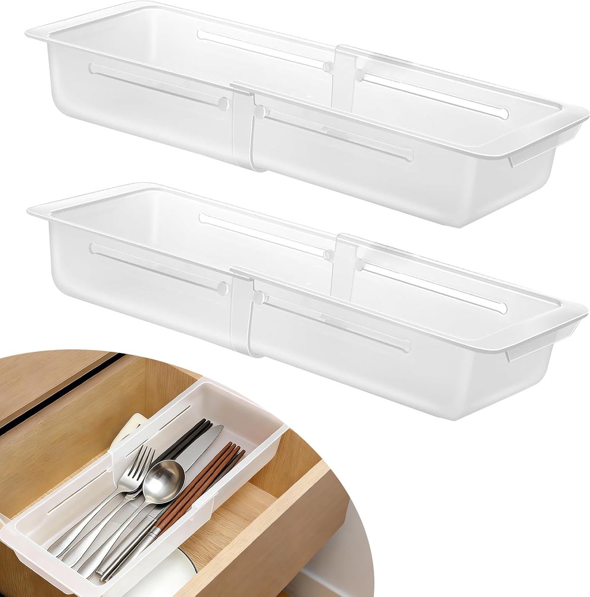 Thijox - Set van 2 Verstelbare Lade-Organizers voor Ondergoed en Make-up, Ideaal voor Keuken en Kantoor, Uittrekbare Ladeverdeler van 31,5 tot 45 cm