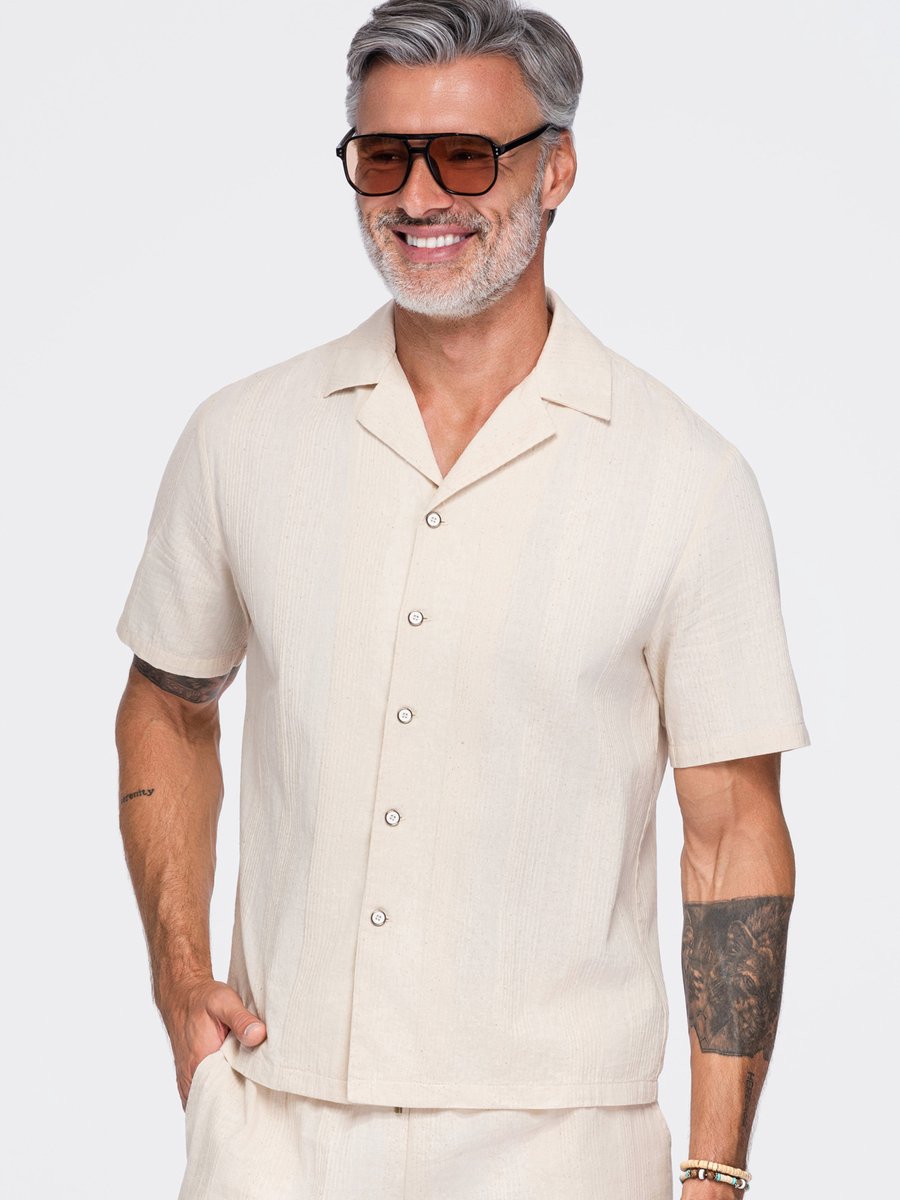 OMBRE Overhemd - Loose Fit - Katoen - Lange Mouw Crème L