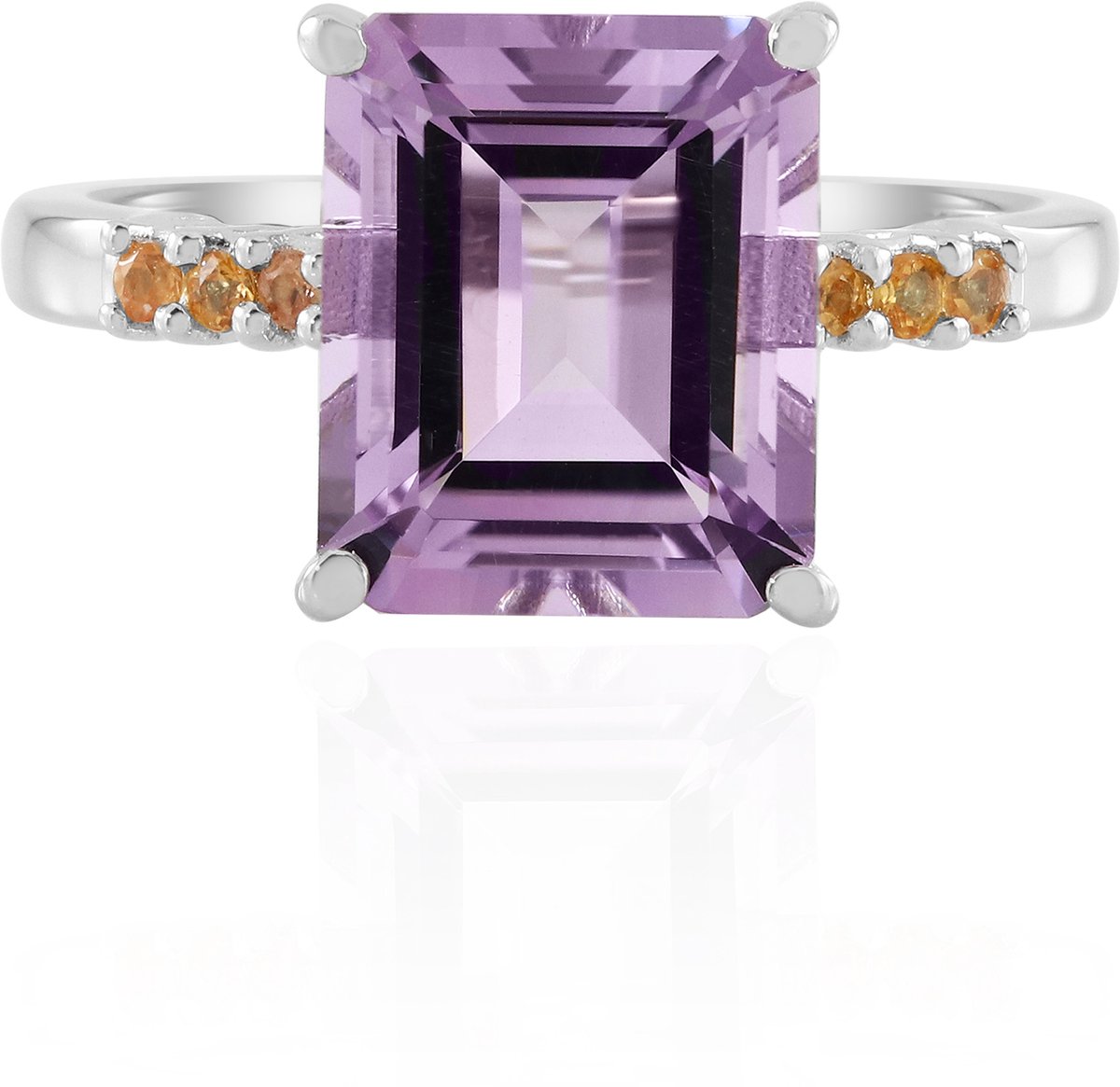 Cavill - Lavendel Amethist Ring 3,95 ct - 925 Zilver 18K Platina Verguld - Achthoekig Braziliaans Edelsteen met Oranje Saffieren - Elegante Damesring