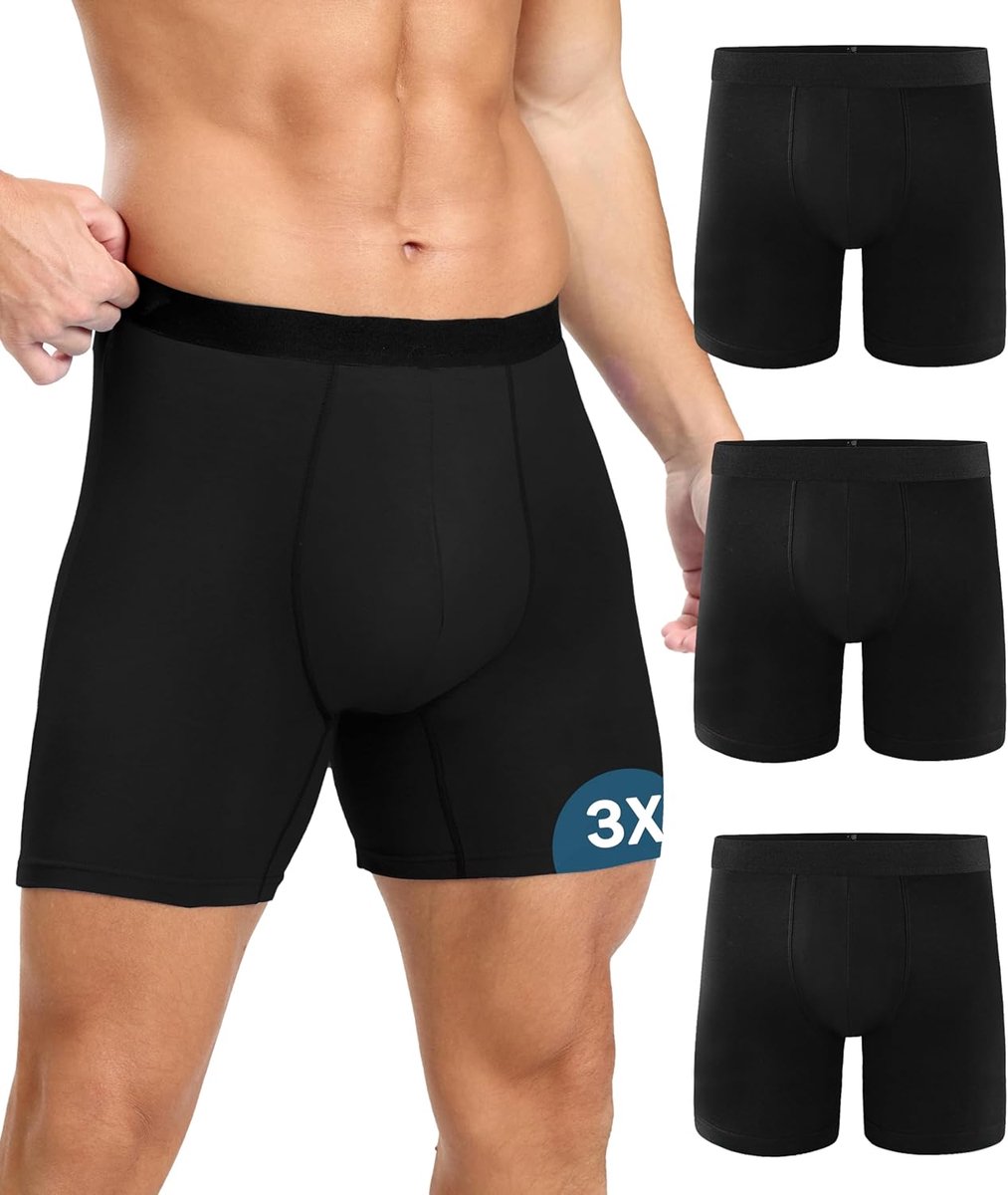 3-pack incontinentiebroek voor heren, wasbare boxershorts met lange pijpen voor heren met 100 ml ultra-absorberende beschermende pads, lekvrij herbruikbaar ondergoed voor uitgaan na de