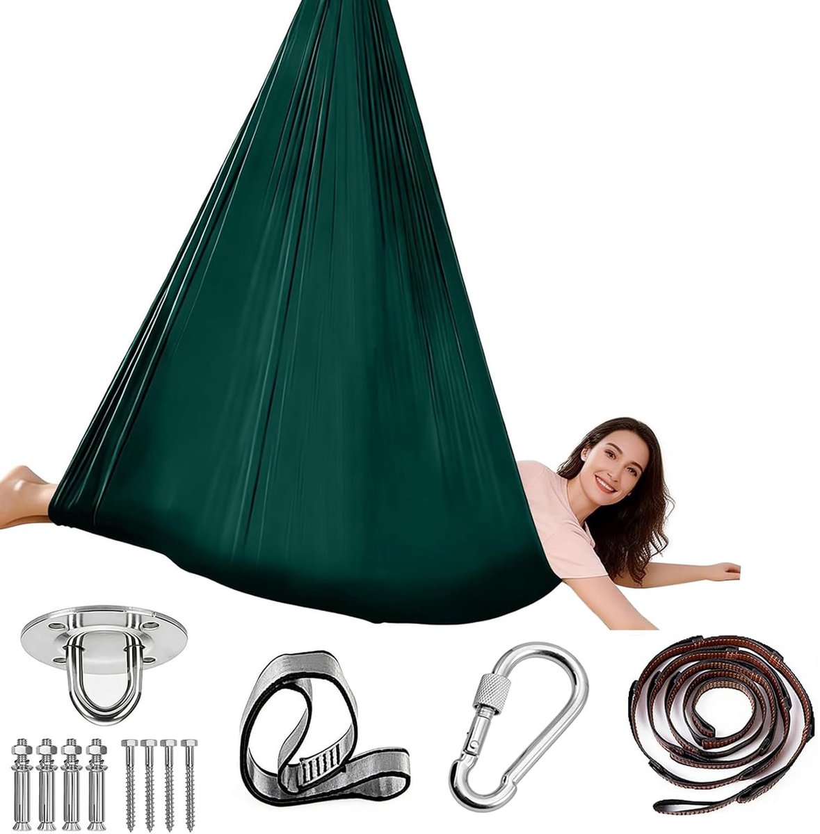 SnelShoppen - Aerial Yoga Hangmat 280x150 cm, Hangende Yogastoel met Accessoires, Maximaal Draagvermogen 200 kg voor Training, Stretching en Ontspanni