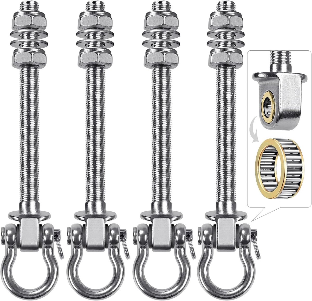 4 stks Swing Hanger Lager, 225mm Heavy Duty Hangmat Haak M10 Opknoping Stoel Schroef Oogbout Draaibare Plafond/Beam Montage Beugel Kit voor Yoga Touw/Antenne Hoepel/Bokszak/Zandzak, 1500LBS