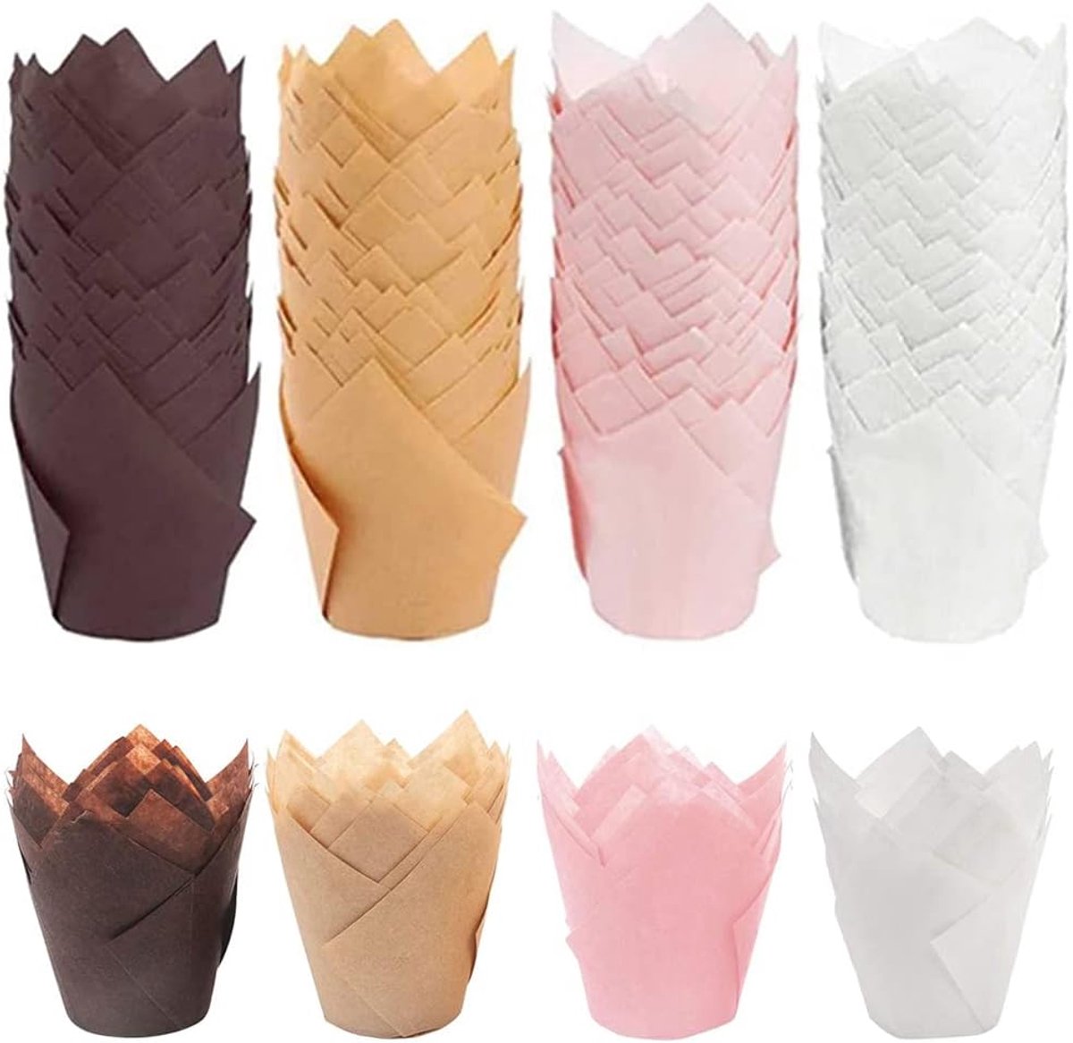 200 stuks papieren cupcake-voering, muffin bakvoering, tulpen muffinhoesjes, tulpen cupcake, muffin bakken, cupcakes, voor het bakken van cupcakes in keuken, feest en winkel, 4 kleuren