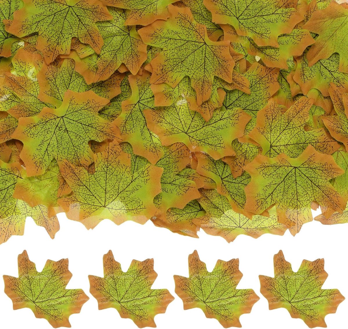 METERXITY Set van 200 kunstmatige esdoornbladeren, nepherfstbladeren van nepbladeren voor Thanksgiving/bruiloft/feest/kransen decoratie/scrapbooking ambachten [bruin groen]