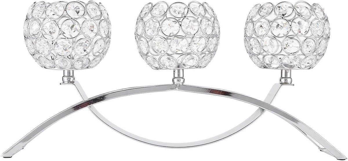 Kristal Kandelaar 3 Koppen, Boogvorm, Zilver, voor Romantische Dinerfeestjes, Tafeldecoratie, Huwelijk