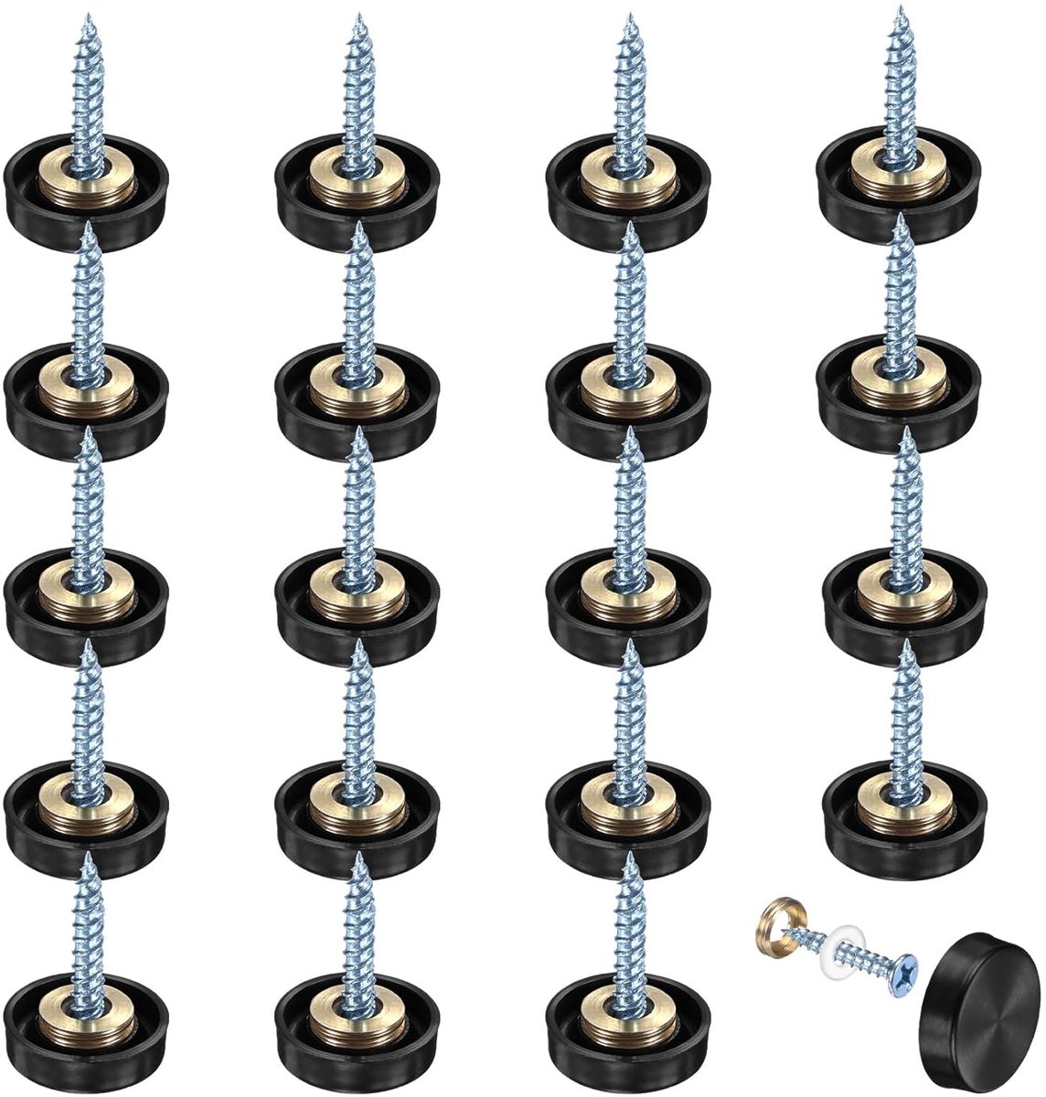 METERXITY Afdekkapjes voor schroeven met een diameter van 1,6 cm, van geborsteld roestvrij staal, decoratieve spiegeldoppen voor schroeven en spijkers voor beslag, 20 stuks, zwart