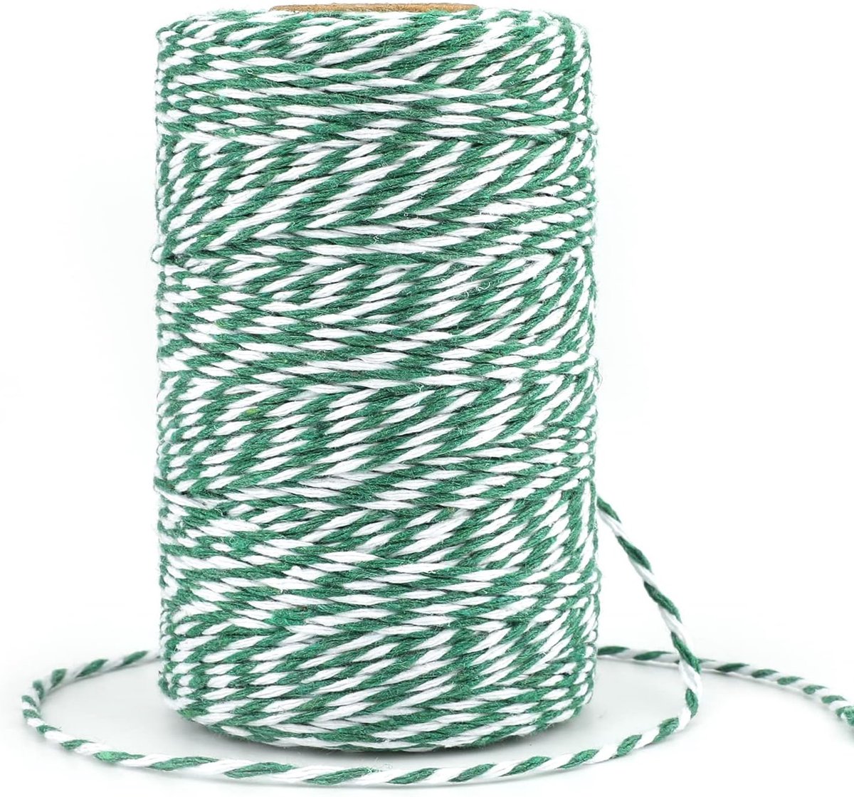 Groene en witte bakkers touw: 2 mm katoenen koordverpakking, doe-het-zelf ambachten, vakantiedecoraties en verpakkingsprojecten, 100 m