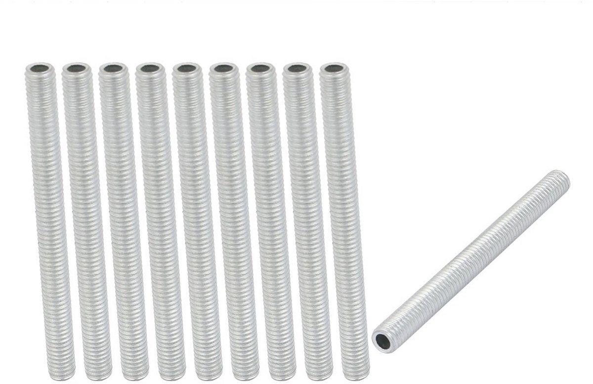 sourcing map 10 stuks lampbuisnippel M6 schroefdraad 70 mm hol reparatieonderdeel verzinkt zilver