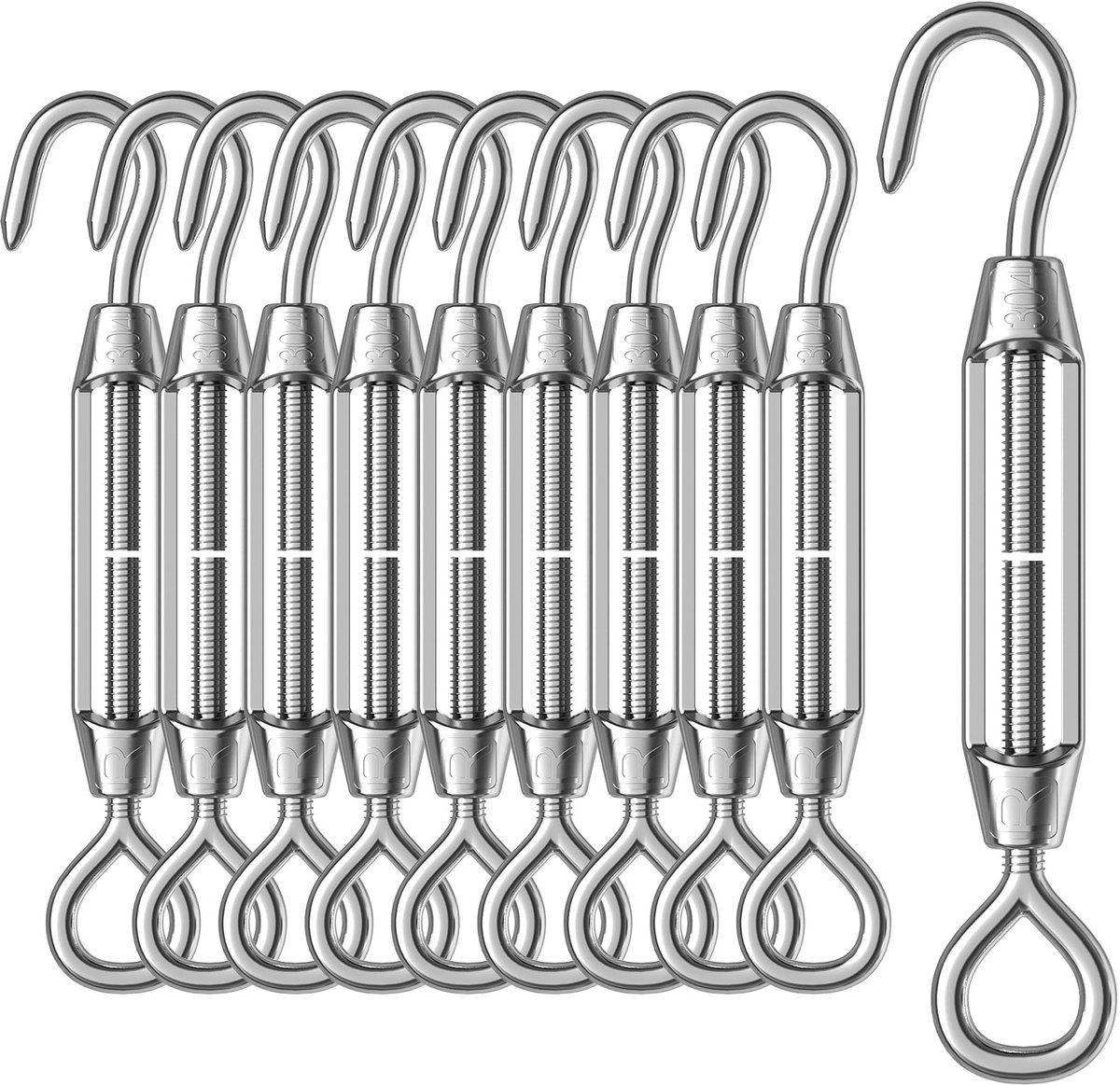 10 stuks kabelspanners roestvrij staal, spanschroef draadspanner, kabelspangarnituur, draadkabel en zonnezeil spanner haken en oog voor touw, tuindraad of waslijn te spannen, heavy duty