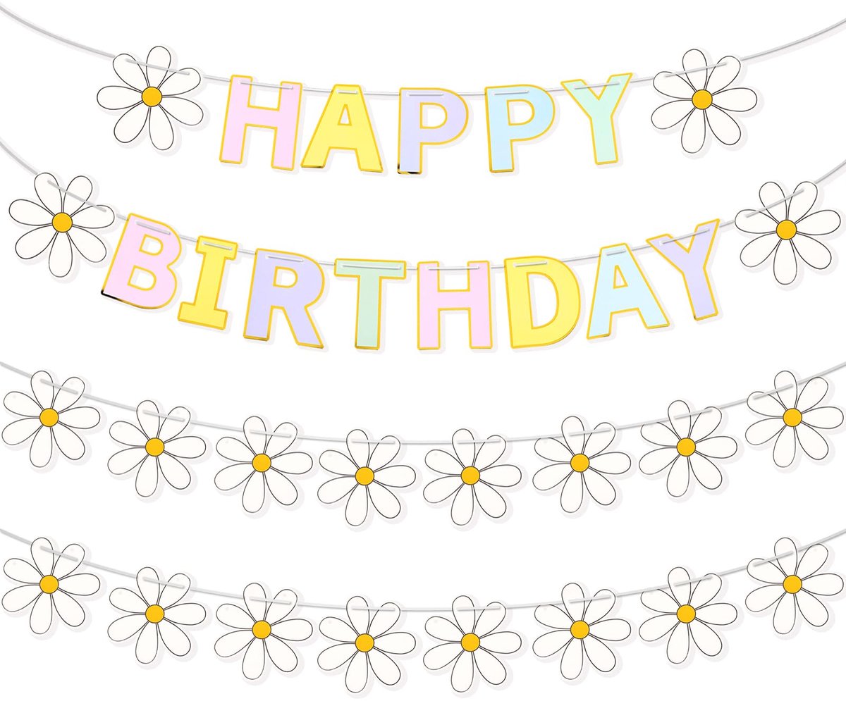 Happy Birthday-slinger, boho-decoratie met madeliefjes, verjaardagsdecoratie, verjaardagsbanner, feestdecoratie voor vrouwen, decoratieve accessoires