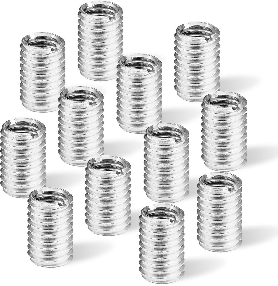 12 stuks Gewindeeinsatz M10 op M12, 15mm schroefdraadhuls, draadadapter, zilveren draadinzet, roestvrijstalen inschroefmoer voor automechanische toepassingen