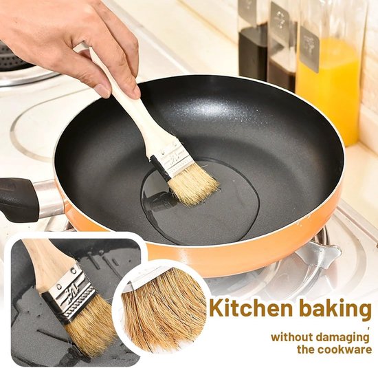 Keukenborstel met natuurlijke haren, keukenborstel, bakborstel, hittebestendig, voor vlees, gebak, keuken — afbeelding 3