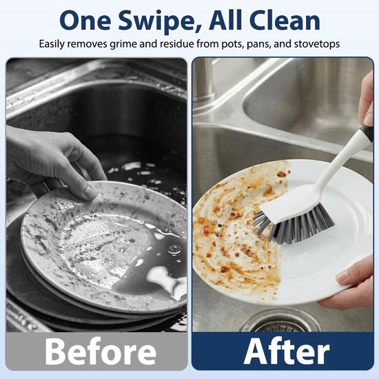 Afwasborstel,2 stuks Duurzame Borstel Keukenborstel, Antislip Handgreep met Schraper, voor Keuken, Badkamer, Tegels en Pannen met Ergonomische Grip,Zwart — afbeelding 3