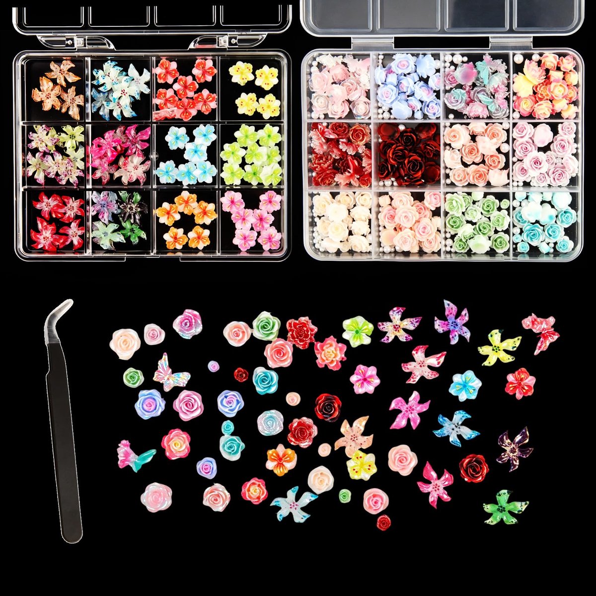 Charms 3D bloemen nagels met parels kleurrijke nageldecoratie 3D Hawaii bloemen nagelsieraden met pincet zomer nailart accessoires voor nageldecoratie DIY Nail Art Crafts