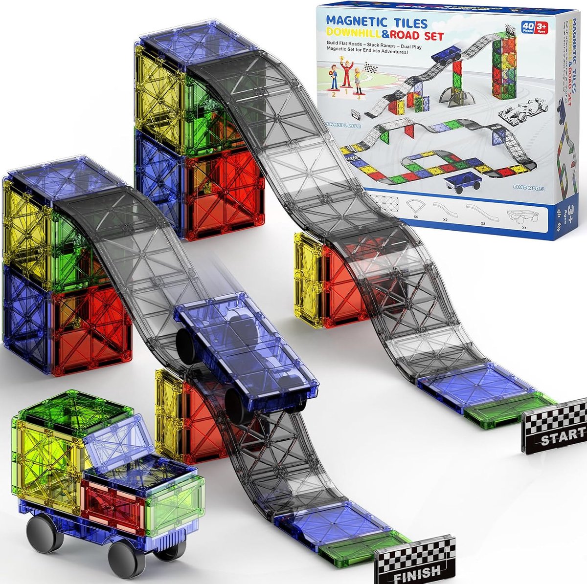 Magnetische bouwdoos, 40-delige magneetspeelgoedset met auto's, Montessori, educatief speelgoed vanaf 3 jaar, creatief zintuigspeelgoed voor jongens en meisjes