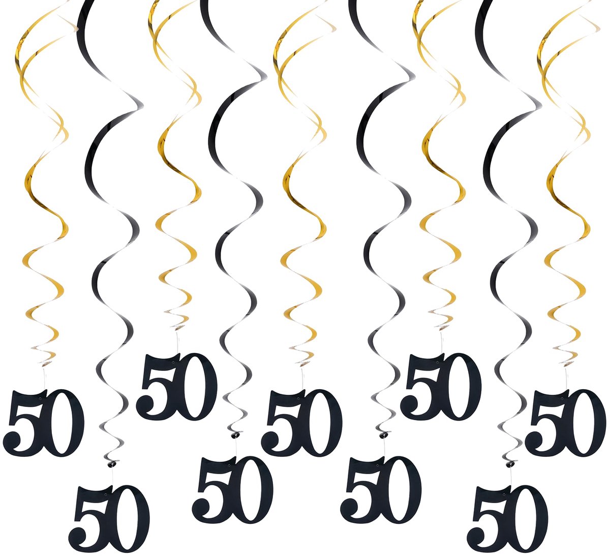 30 stuks 50e verjaardag mannen decoratie zwart goud hangdecoratie spiralen, slingers verjaardagsdecoratie voor mannen en vrouwen, hangende wervels partydecoratie voor verjaardagsfeest of 50e jubileum