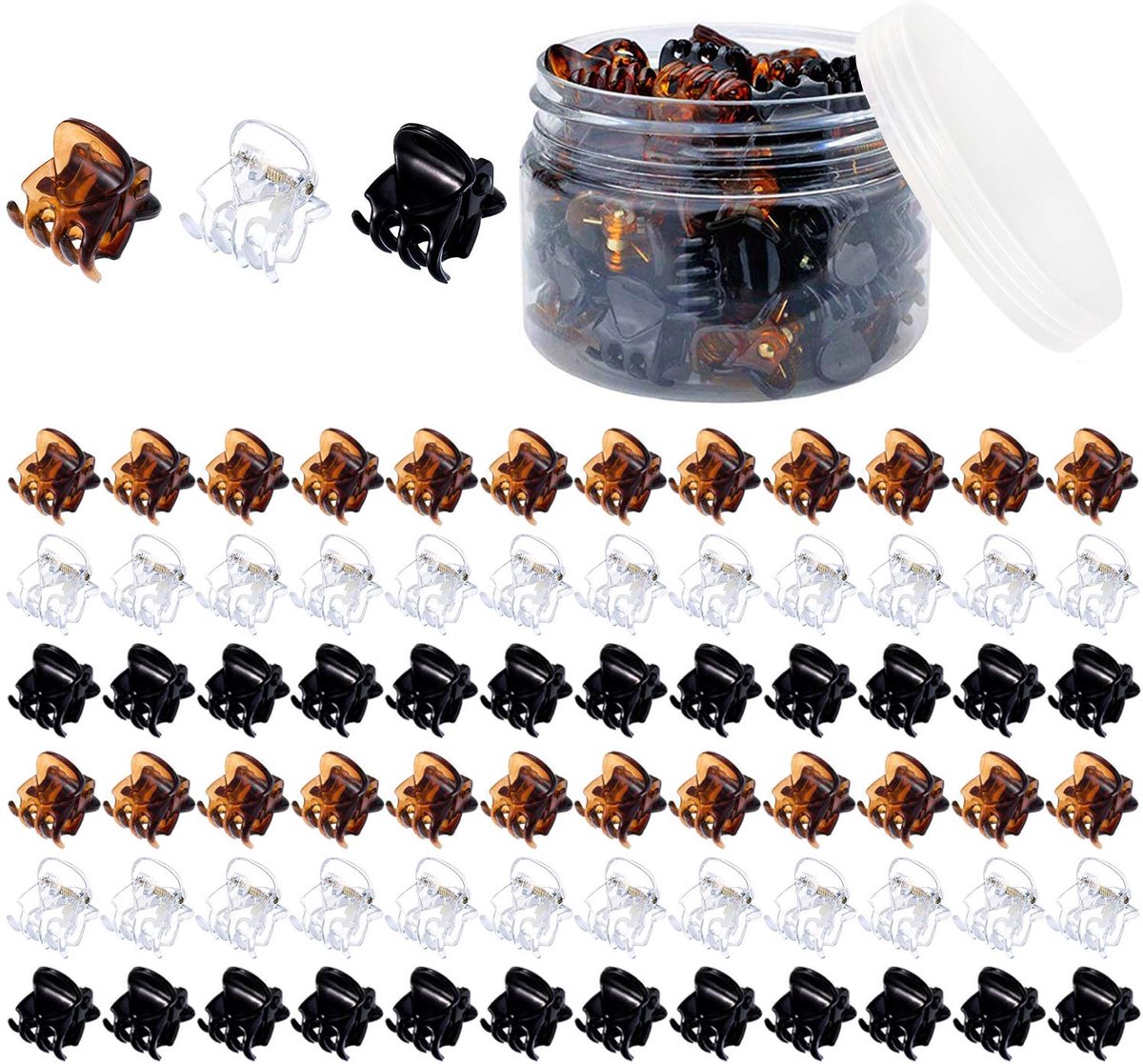 Haarklemmen klein, Funtopia 72 stuks 1,5 cm mini haarspeldjes van kunststof met doos, antislip haarklemmen klein voor meisjes en vrouwen, 3 kleuren met elk 24 stuks