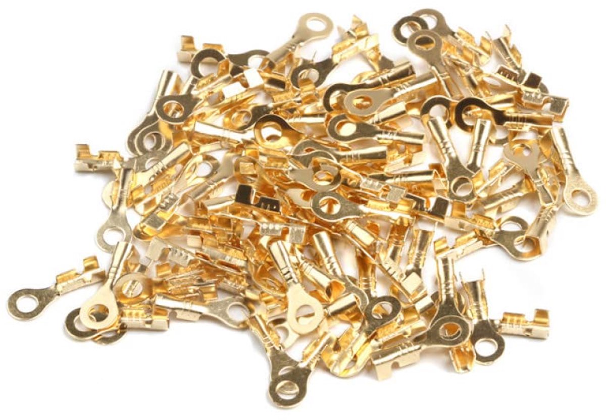 100 stuks ringterminal, messing draadklemmen connector elektrische kabelschoenen klemmen voor auto, automatische apparatuur en batterijen - M3 (3,2 mm)