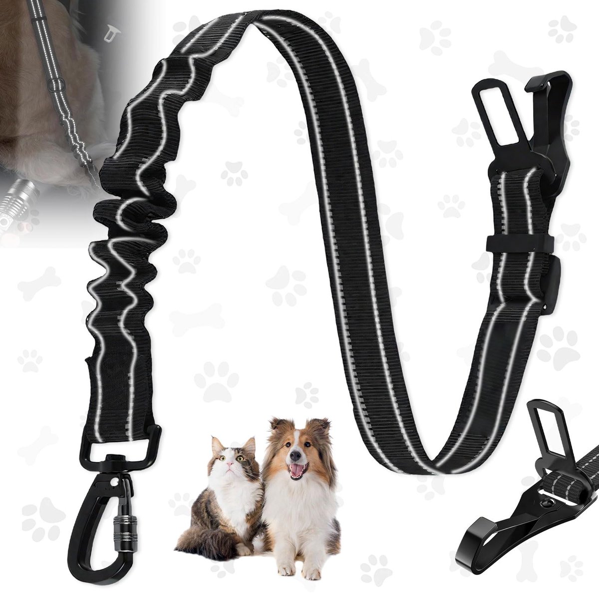Cunling Belt Hondenauto, zitgordelhonden voor auto, hondengordelauto achterbank met elastische eikel demping, lengte van verstelbare hondenmatband, hondengordel voor auto