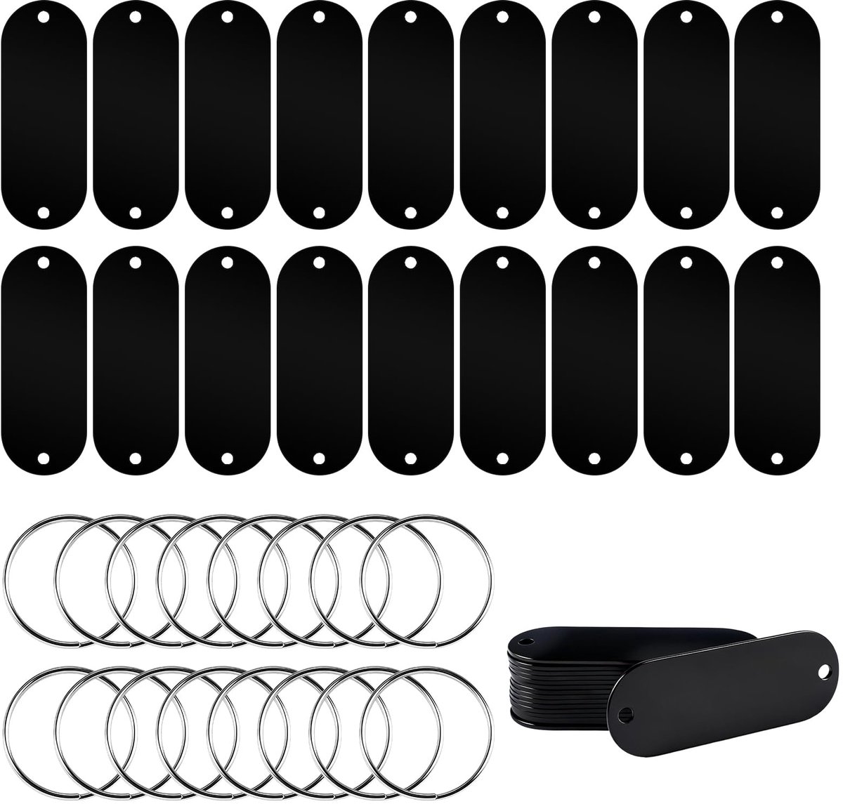 Hondenpenningen, Roestvrij Staal Blank Tags met 50 Stuks Sleutelringen, Metalen Stempelen Blanks Tags met 2 Gaatjes, Lasergravure Stempelblanks