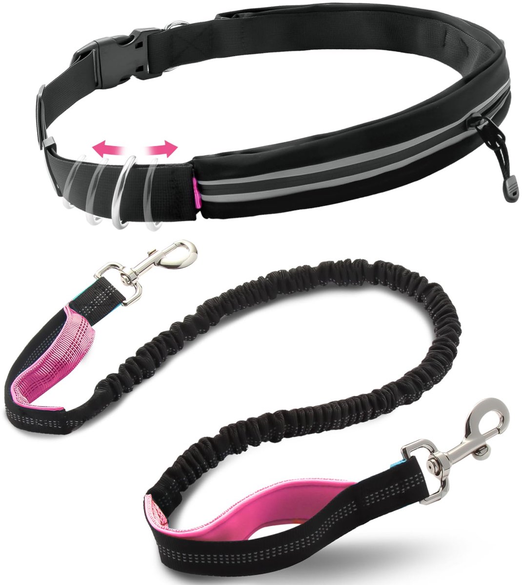 Hondenriem met ritsvak voor middelgrote en grote honden, loopgordel voor het lopen met honden, elastische riem voor het lopen en joggen met honden