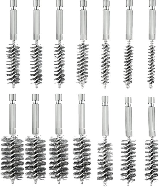 boormachine, 14 stuks, kleine draadborstel, voor boormachine, roestvrij staal, gatborstel voor polijsten, slijpen, slagboormachines, 8-25 mm, zilver — afbeelding 5