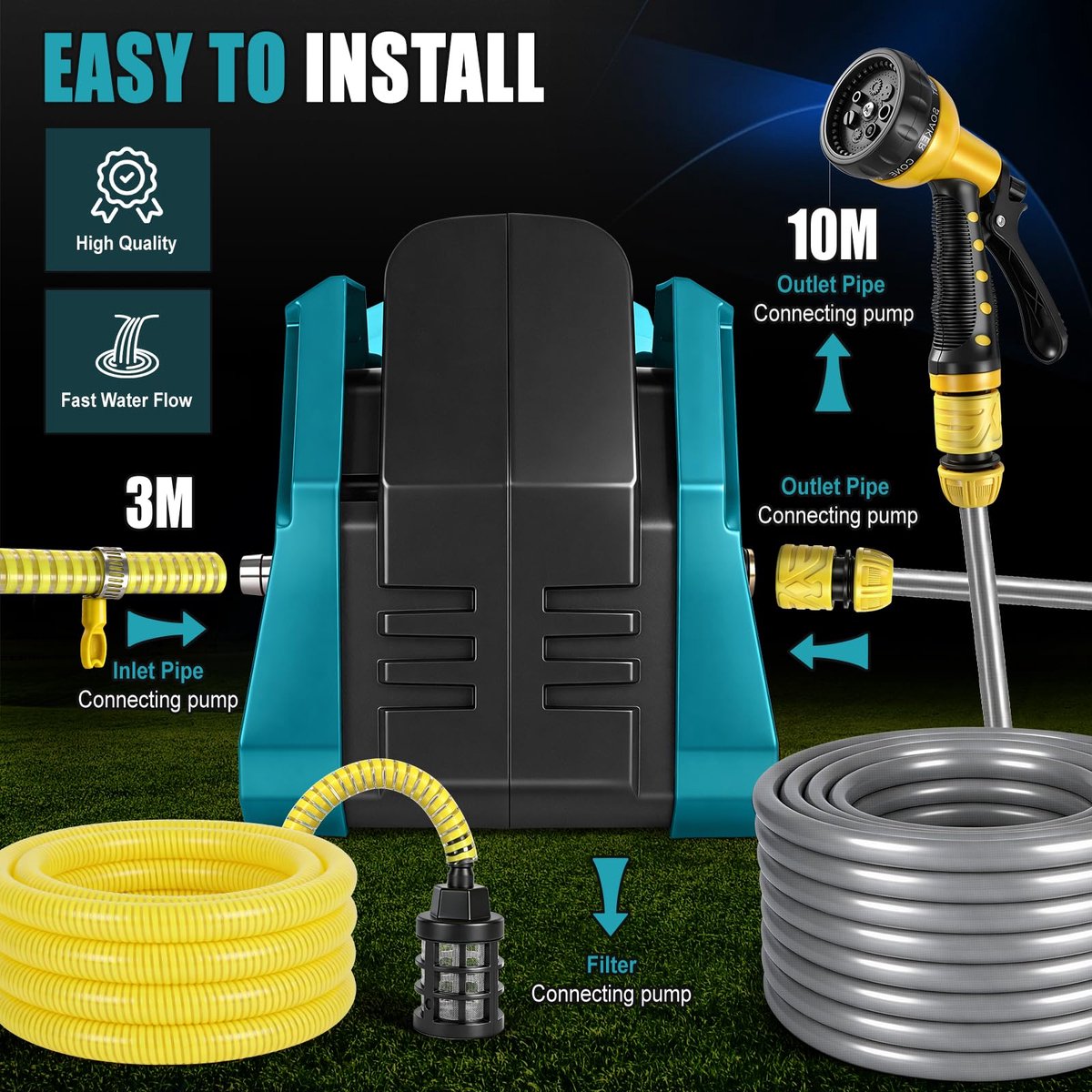 SnelShoppen - Draadloze Waterpomp voor Makita 18 V Accu, Zelfaanzuigende Elektrische Pomp voor Huis, Tuin, Zwembad, Camper, Whirlpool, Vijver en Aquar thumbnail 3