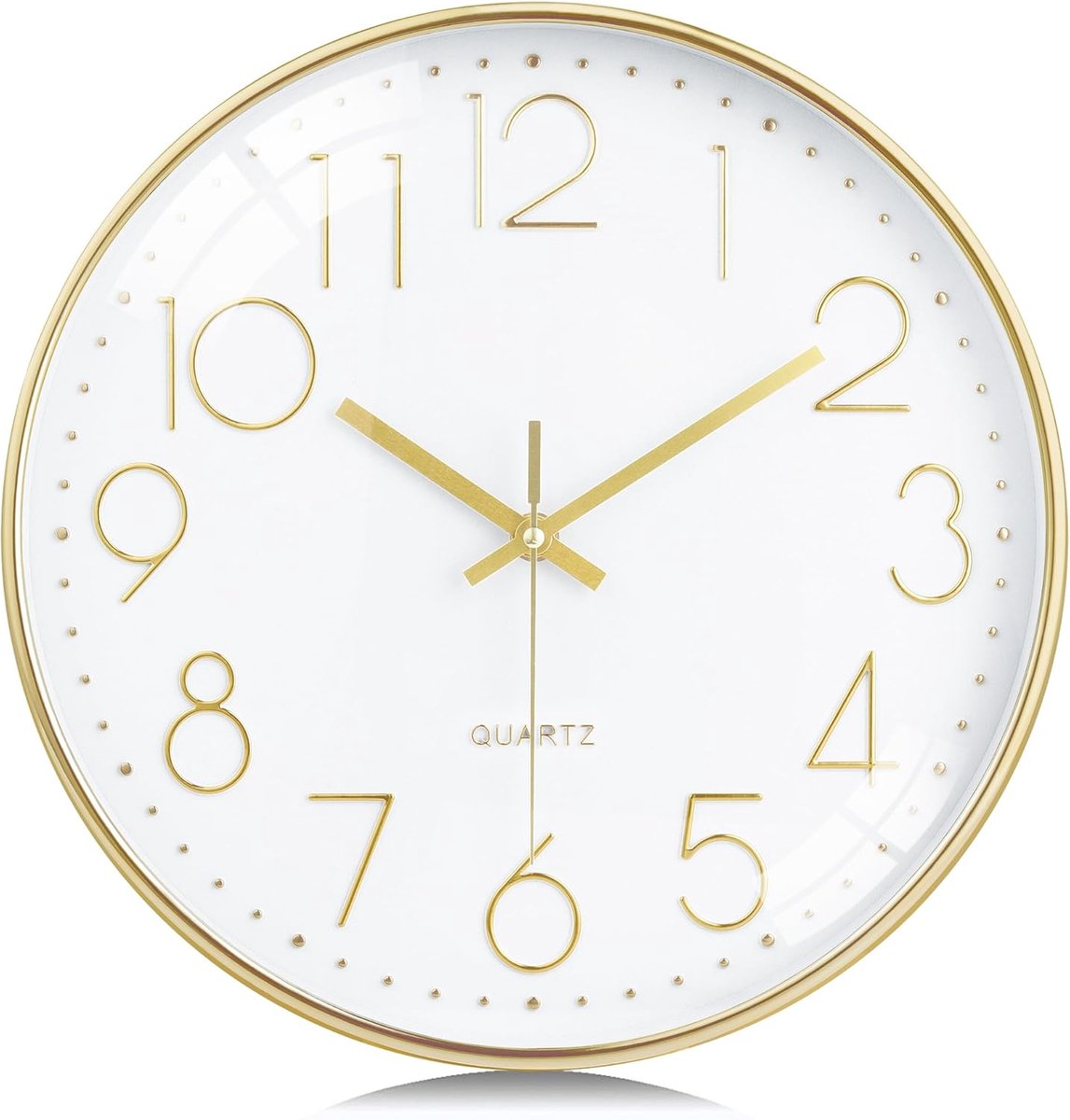 SnelShoppen - Modern 3D-cijfers Wandklok Goud 30 cm, Geruisloos, Kwarts, Analoog, Makkelijk Af Te Lezen, Decoratie voor Woonkamer, Keuken, Kantoor