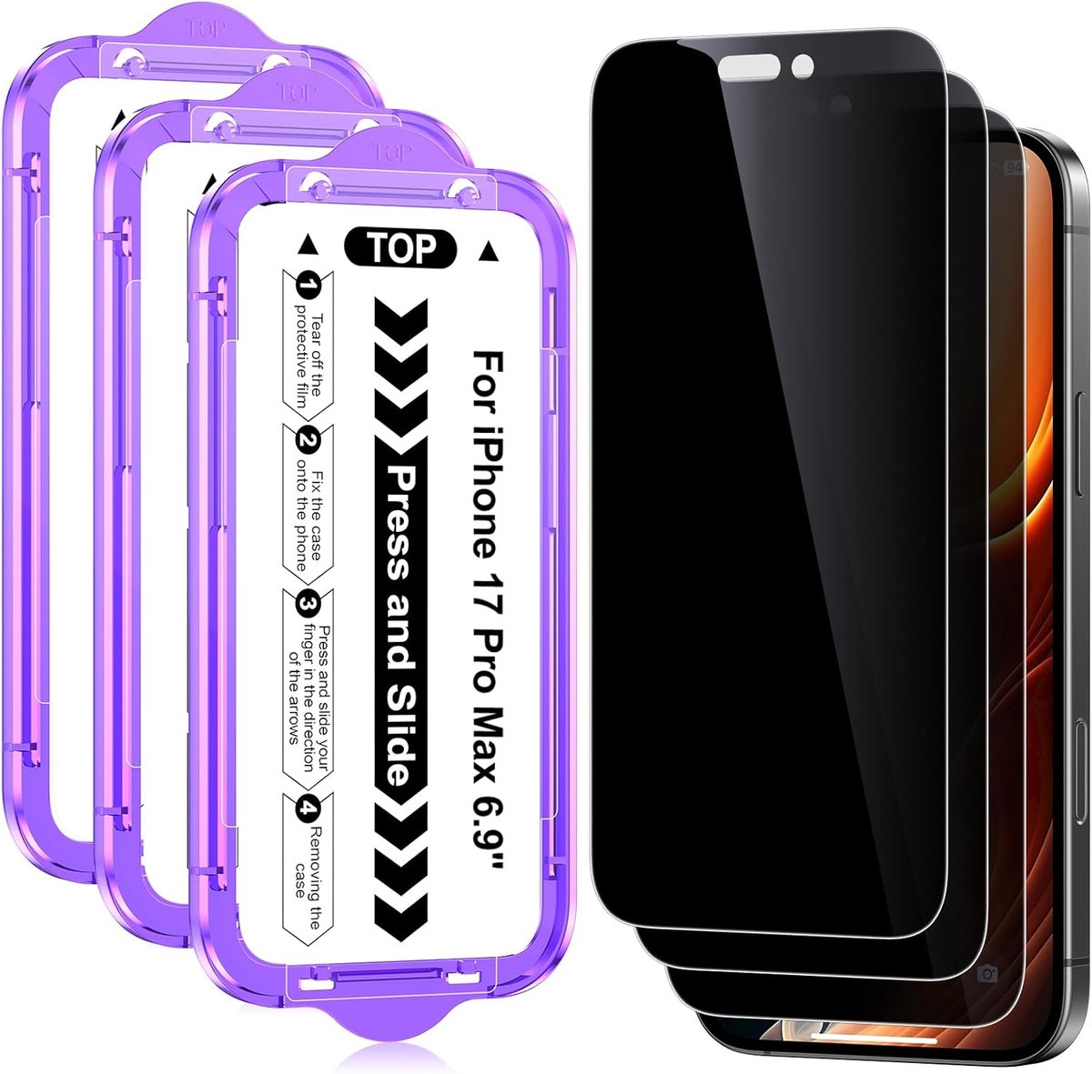 SnelShoppen - Privacy Glass Screen Protector voor iPhone 17 Pro Max 6.9 Inch - Anti-Peeping Tempered Glass Film - 3 Stuks met Eenvoudige Installatie T