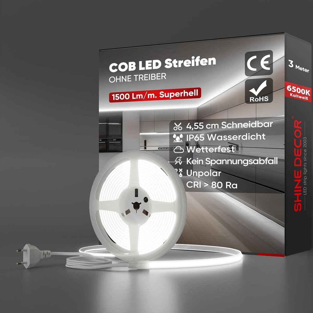 SnelShoppen - LED Strip 3 Meter, IP65 Waterdicht, Ultra Helder SMD2025, 286 LEDs/m, Koud Wit Voor Tuin, Keuken, Decoratie, Verlichting