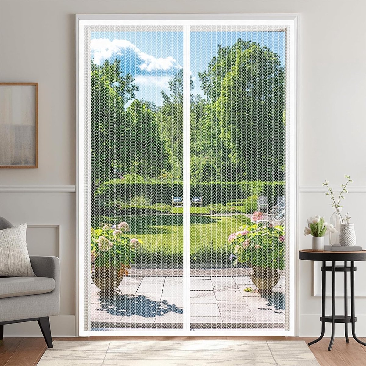 SnelShoppen - Magnetic Screen Door - Vliegenhor, Fijnmazig Insectenscherm voor Deur, Balkon, Raam - Wit 100x200CM - Automatische Sluiting, Muggennet,
