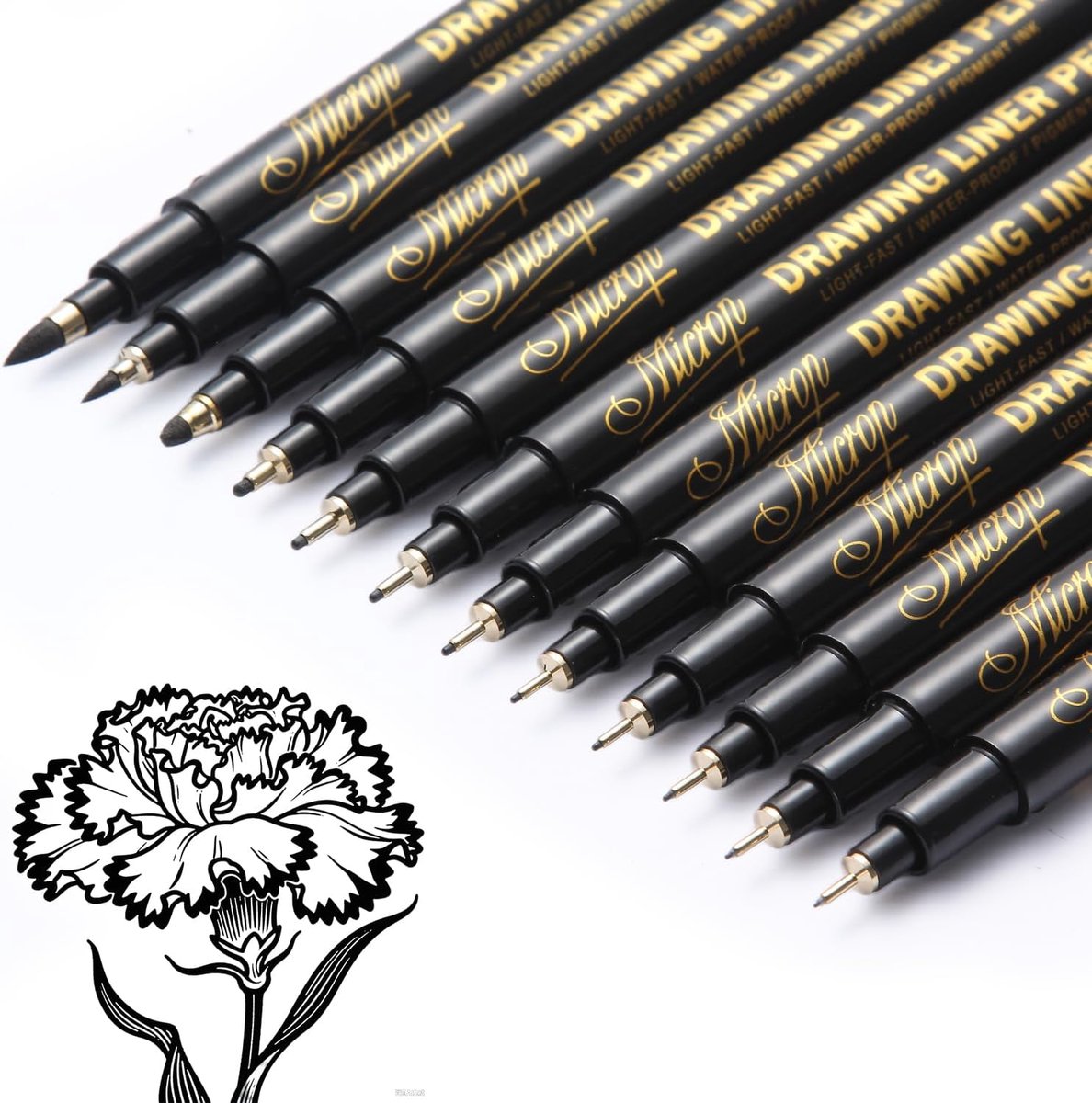 SnelShoppen - 12-delige Fineliner Set - Zwarte Lijndoppen, Waterproof, Geschikt voor Tekenen, Schetsen en Technisch Tekenwerk