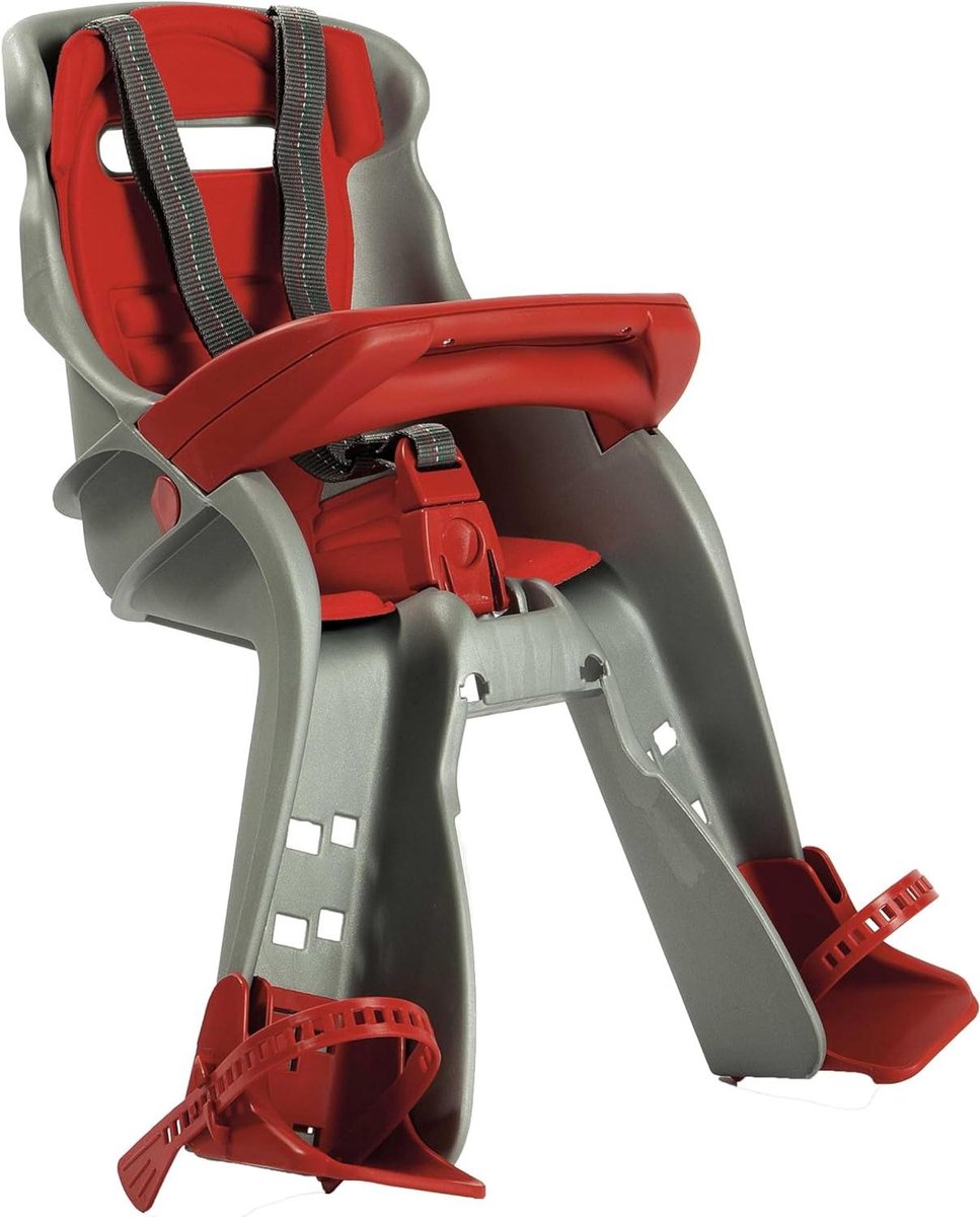 Fietsstoeltje Voor - Kinderzitje Fiets - Samen Fietsen - Verstelbare Voetsteunen - Tot 15kg - Zilver Rood